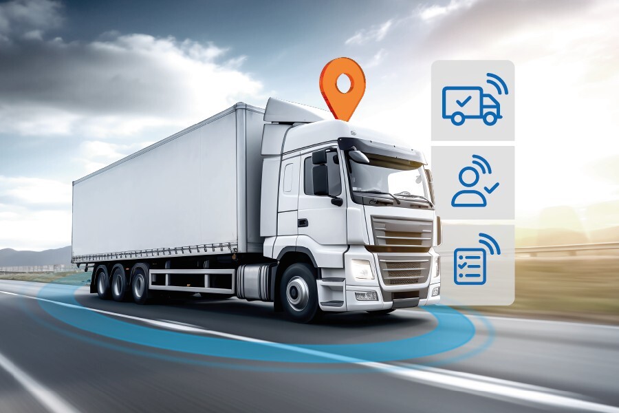 LKW со ознака-пин и различни телематички симболи